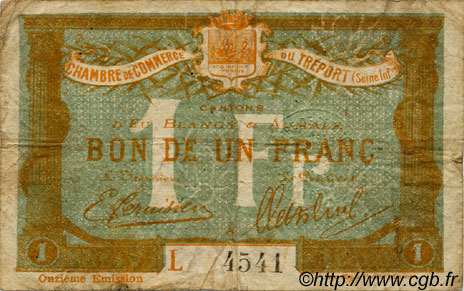 1 Franc FRANCE régionalisme et divers Le Tréport 1920 JP.071.44 TB