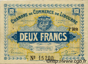 2 Francs FRANCE regionalismo e varie Libourne 1915 JP.072.08 BB to SPL