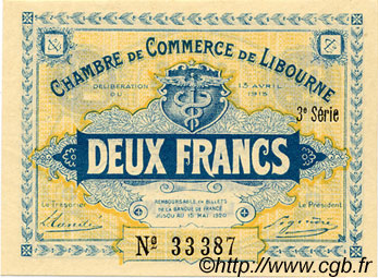 2 Francs FRANCE Regionalismus und verschiedenen Libourne 1915 JP.072.17 SS to VZ