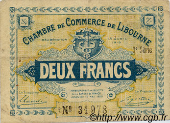 2 Francs FRANCE Regionalismus und verschiedenen Libourne 1915 JP.072.17 S