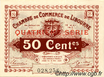 50 Centimes FRANCE regionalism and various Libourne 1917 JP.072.18 VF - XF
