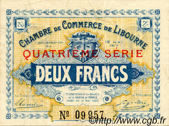2 Francs FRANCE regionalismo e varie Libourne 1917 JP.072.20 BB to SPL