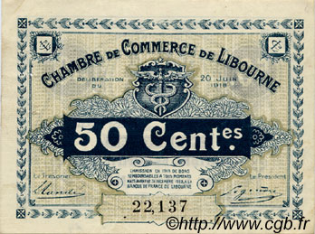 50 Centimes FRANCE regionalismo e varie Libourne 1918 JP.072.23 BB to SPL