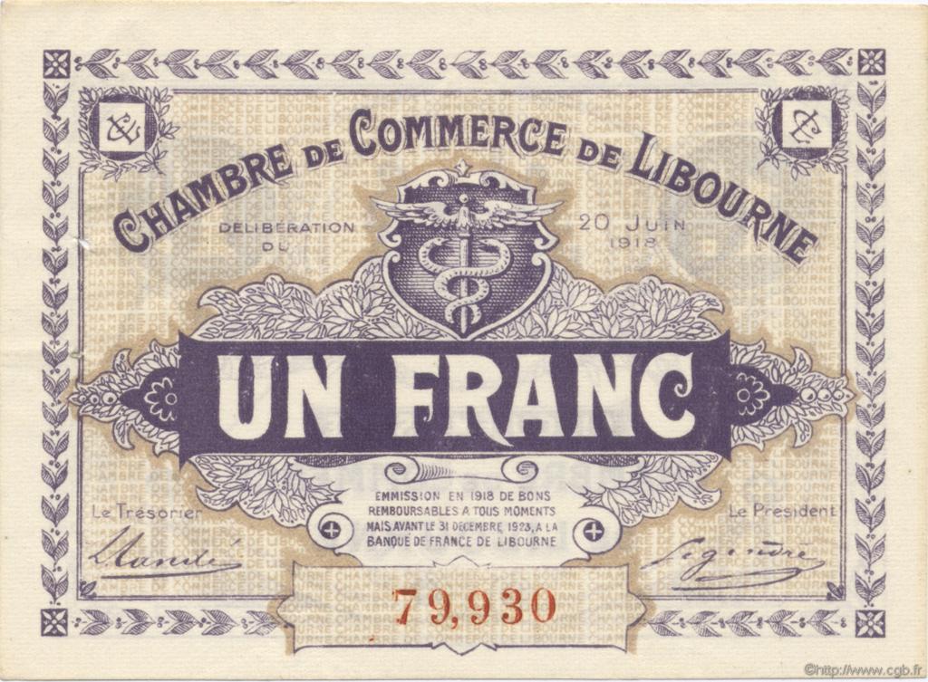 1 Franc FRANCE regionalism and various Libourne 1918 JP.072.25 AU+