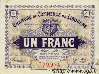 1 Franc FRANCE regionalismo y varios Libourne 1918 JP.072.25 MBC a EBC