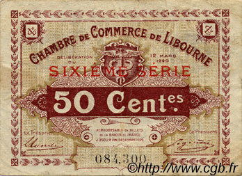 50 Centimes FRANCE regionalismo e varie Libourne 1920 JP.072.29 BB to SPL
