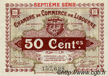 50 Centimes FRANCE regionalismo y varios Libourne 1920 JP.072.32 MBC a EBC