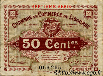 50 Centimes FRANCE regionalism and various Libourne 1920 JP.072.32 F