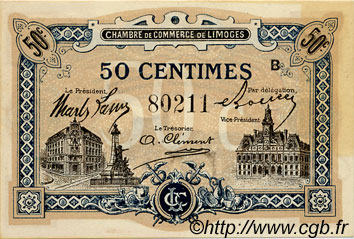 50 Centimes FRANCE regionalismo e varie Limoges 1919 JP.073.20 AU a FDC