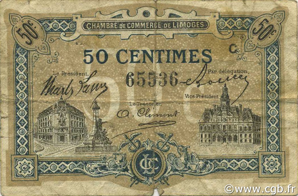 50 Centimes FRANCE régionalisme et divers Limoges 1919 JP.073.20 TB