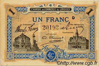 1 Franc FRANCE regionalism and miscellaneous Limoges 1919 JP.073.22 AU+
