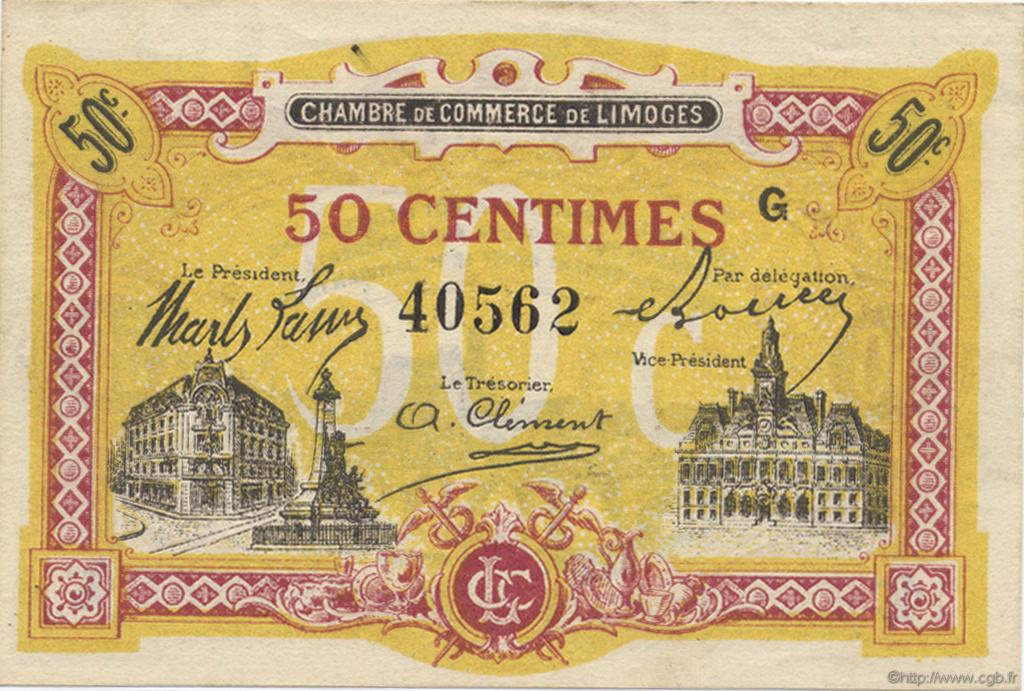 50 Centimes FRANCE regionalismo y varios Limoges 1918 JP.073.23 SC a FDC