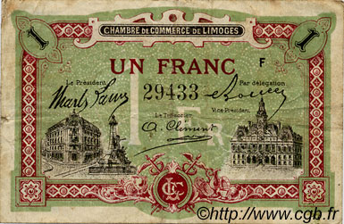 1 Franc  FRANCE régionalisme et divers Limoges 1918 JP.073.24 TB
