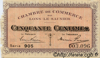 50 Centimes FRANCE régionalisme et divers Lons-Le-Saunier 1920 JP.074.01 TB