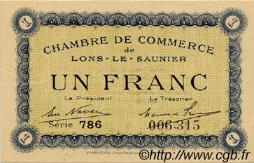1 Franc FRANCE Regionalismus und verschiedenen Lons-Le-Saunier 1920 JP.074.05 fST to ST