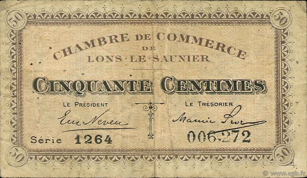 50 Centimes FRANCE régionalisme et divers Lons-Le-Saunier 1920 JP.074.09 TB