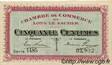50 Centimes FRANCE Regionalismus und verschiedenen Lons-Le-Saunier 1918 JP.074.11 SS to VZ