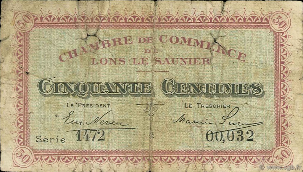 50 Centimes FRANCE regionalismo y varios Lons-Le-Saunier 1918 JP.074.11 BC