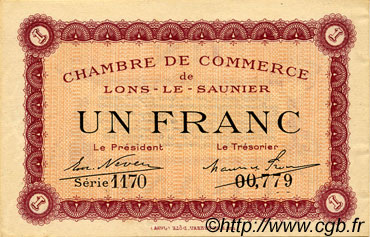 1 Franc FRANCE regionalism and various Lons-Le-Saunier 1918 JP.074.13 AU+