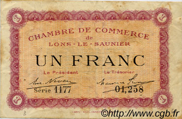 1 Franc FRANCE régionalisme et divers Lons-Le-Saunier 1918 JP.074.13 TB