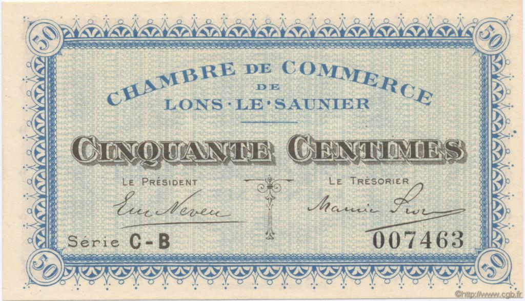 50 Centimes FRANCE regionalism and various Lons-Le-Saunier 1918 JP.074.17 AU+