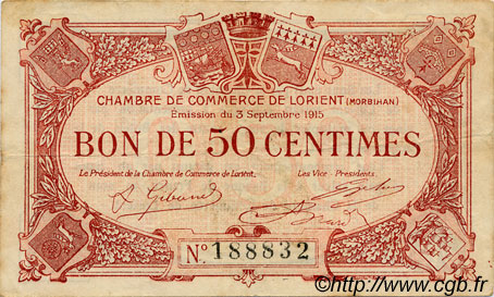 50 Centimes FRANCE regionalismo e varie Lorient 1915 JP.075.01 MB