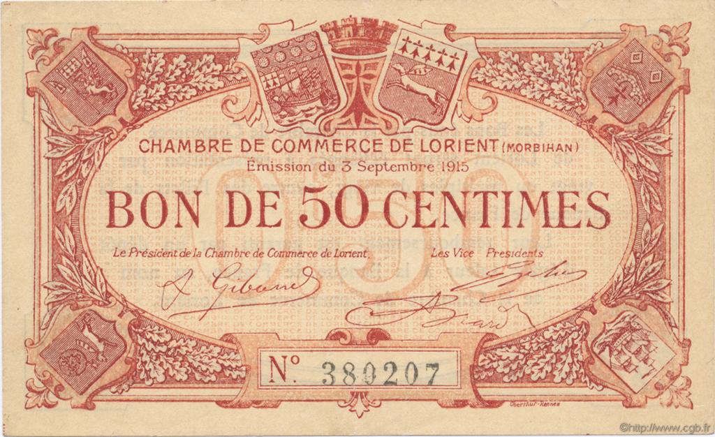 50 Centimes FRANCE regionalism and various Lorient 1915 JP.075.04 AU+
