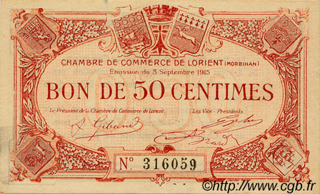 50 Centimes FRANCE Regionalismus und verschiedenen Lorient 1915 JP.075.04 SS to VZ