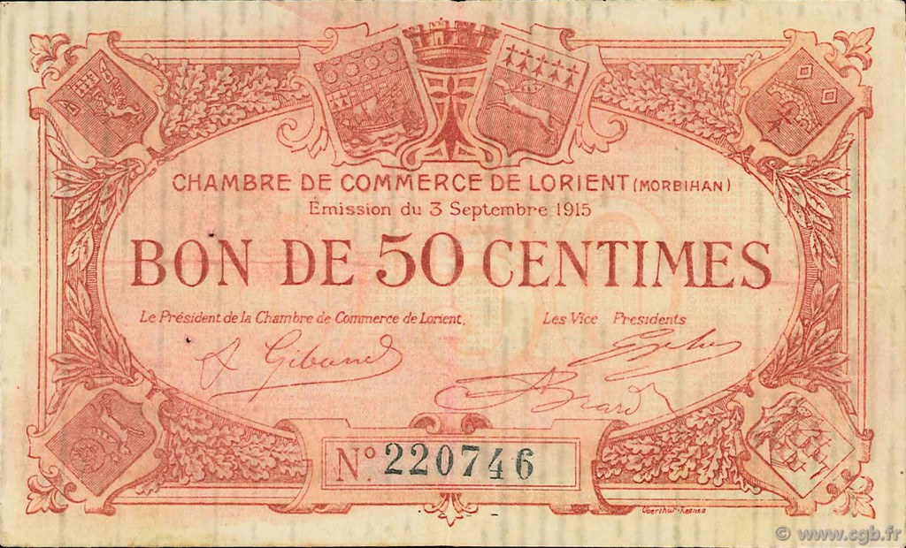 50 Centimes FRANCE regionalismo e varie Lorient 1915 JP.075.04 MB