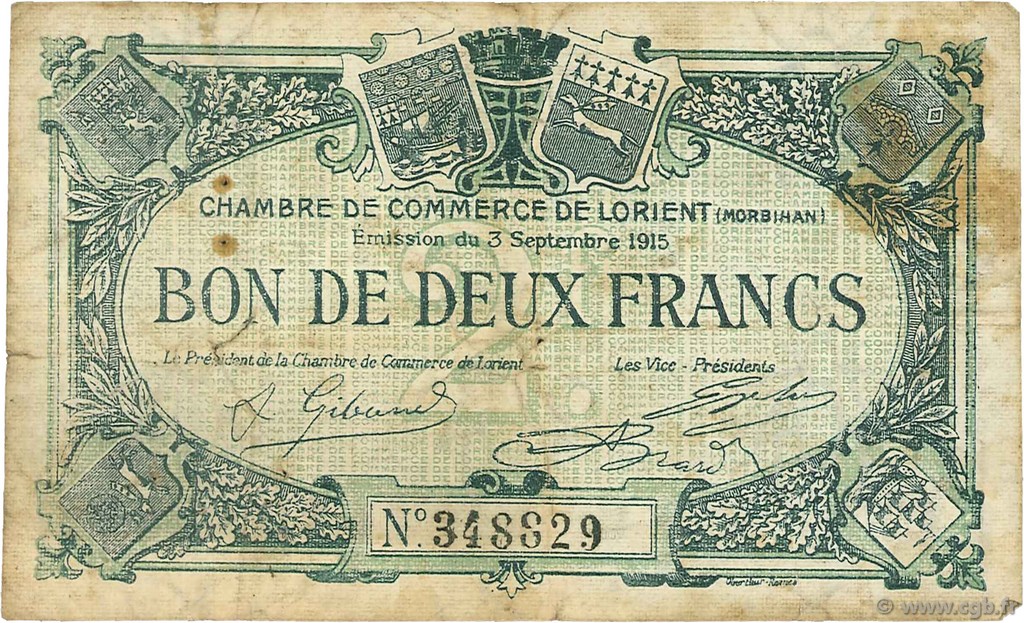 2 Francs FRANCE regionalism and miscellaneous Lorient 1915 JP.075.19 F