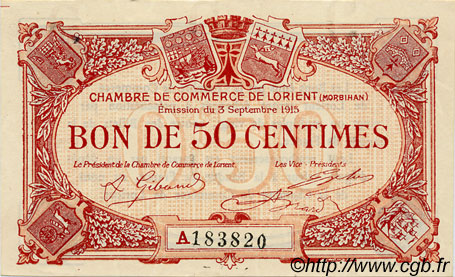 50 Centimes FRANCE régionalisme et divers Lorient 1915 JP.075.20 TTB à SUP