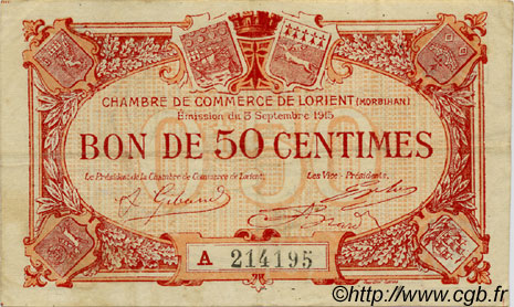 50 Centimes FRANCE regionalismo e varie Lorient 1915 JP.075.23 BB to SPL