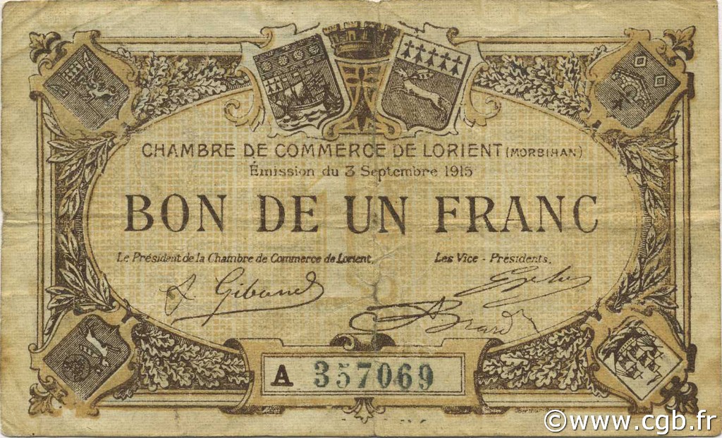 1 Franc FRANCE régionalisme et divers Lorient 1915 JP.075.24 TB