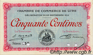 50 Centimes Annulé FRANCE regionalism and various Lure 1915 JP.076.05 VF - XF