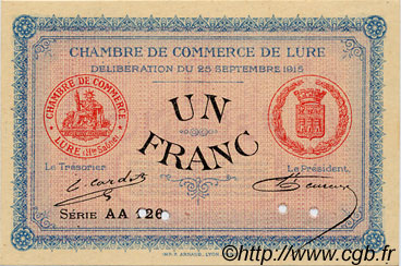 1 Franc Spécimen FRANCE Regionalismus und verschiedenen Lure 1915 JP.076.10 fST to ST