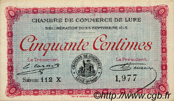 50 Centimes FRANCE Regionalismus und verschiedenen Lure 1915 JP.076.13 SS to VZ
