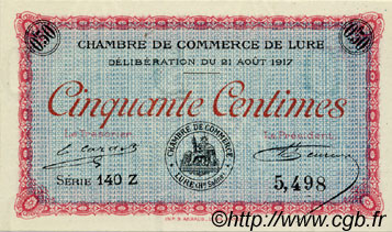 50 Centimes FRANCE Regionalismus und verschiedenen Lure 1917 JP.076.18 fST to ST