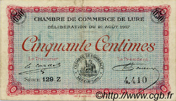 50 Centimes FRANCE regionalismo y varios Lure 1917 JP.076.18 MBC a EBC