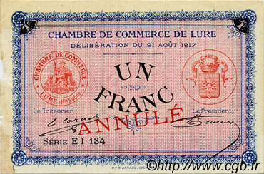 1 Franc Annulé FRANCE Regionalismus und verschiedenen Lure 1917 JP.076.23 S