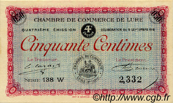50 Centimes FRANCE regionalismo y varios Lure 1918 JP.076.24 SC a FDC