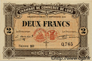 2 Francs FRANCE regionalismo y varios Lure 1918 JP.076.30 SC a FDC