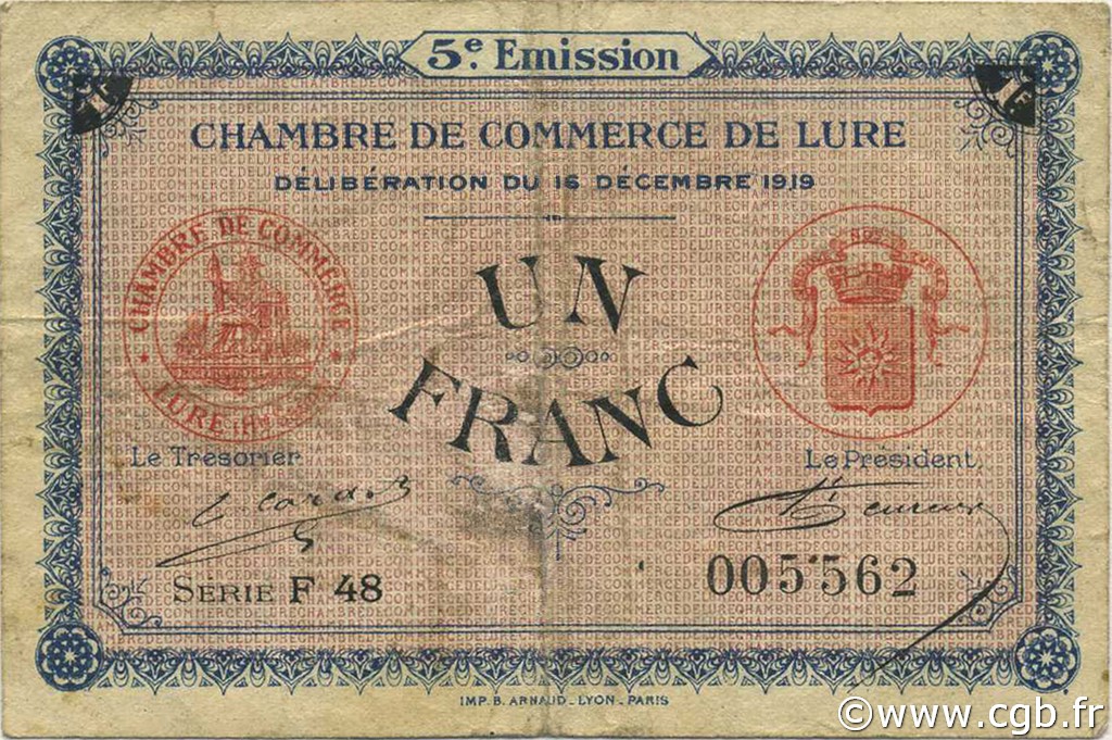 1 Franc FRANCE régionalisme et divers Lure 1919 JP.076.34 TB