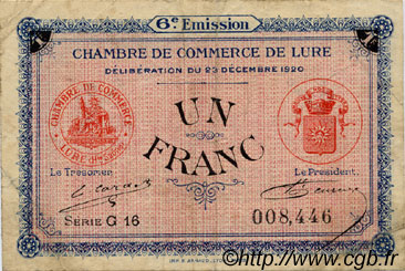 1 Franc FRANCE régionalisme et divers Lure 1920 JP.076.37 TB