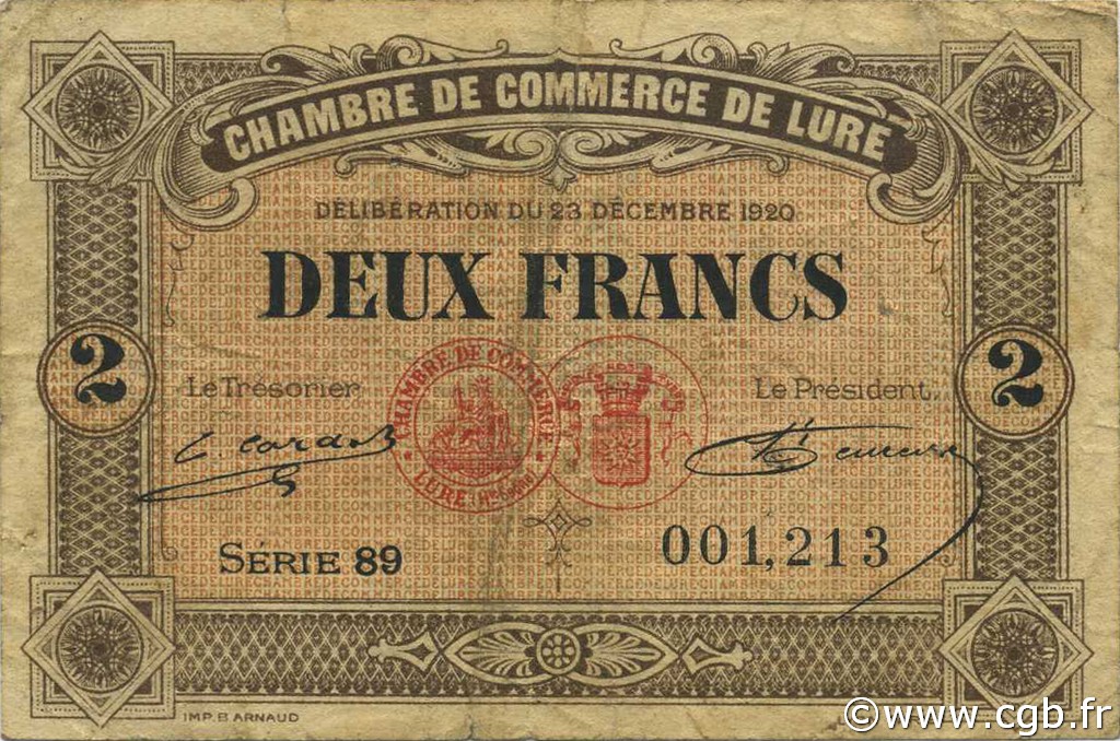 2 Francs FRANCE regionalism and various Lure 1920 JP.076.39 F