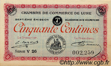 50 Centimes FRANCE regionalism and miscellaneous Lure 1921 JP.076.41 AU+