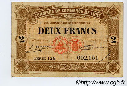 2 Francs FRANCE régionalisme et divers Lure 1921 JP.076.45 TB