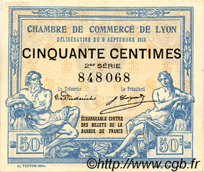 50 Centimes FRANCE regionalismo y varios Lyon 1915 JP.077.04 MBC a EBC