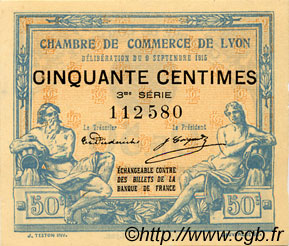 50 Centimes FRANCE Regionalismus und verschiedenen Lyon 1915 JP.077.05 SS to VZ