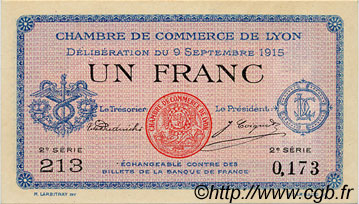 1 Franc FRANCE regionalism and various Lyon 1915 JP.077.06 F