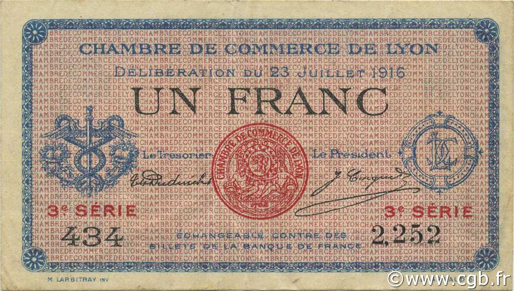 1 Franc FRANCE régionalisme et divers Lyon 1916 JP.077.10 TB